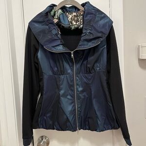 Alberto Makali Full Zip Iridescent Blue & Black Jacket Coat M Oversized Collar